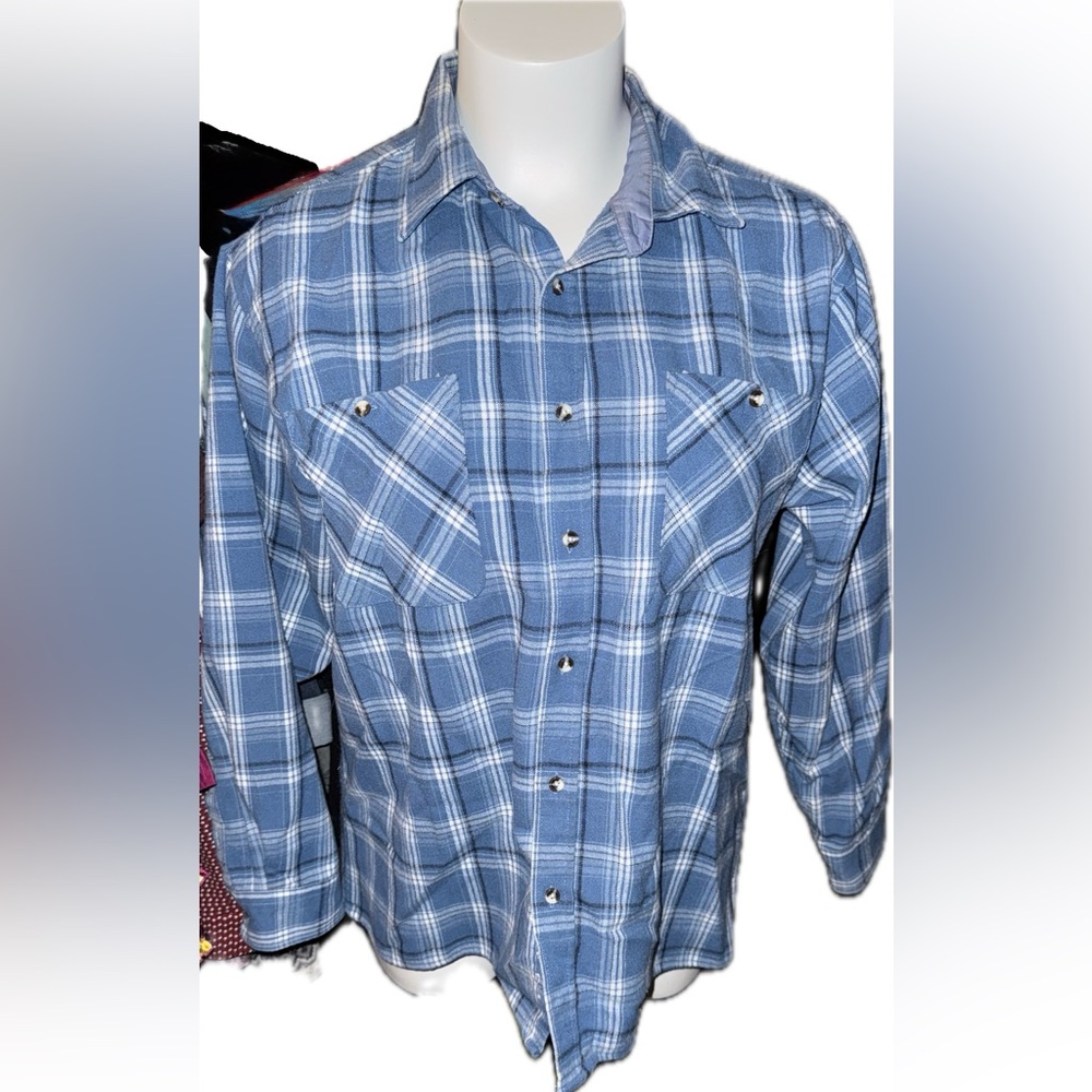 John Blair Blue Plaid Flannel Men's Shirt